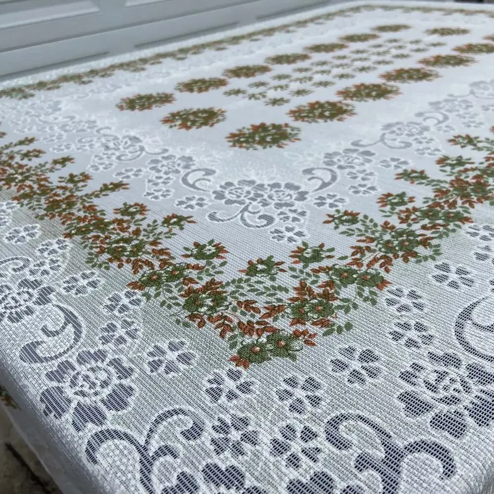 Vintage Green & Orange Rectangle Floral Tablecloth